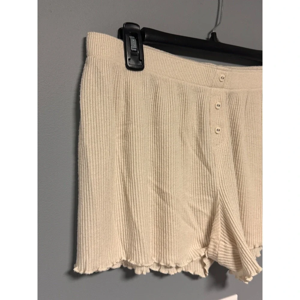 PJ‎ Salvage Women's Oatmeal Reloved Ribbed Knit Henley Sleep Shorts  Large Cozy
